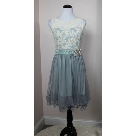 Ryu Dresses & Skirts - RYU Sz M Medium Blue Gray Ivory Lace Tulle Sleeveless Dress NWT